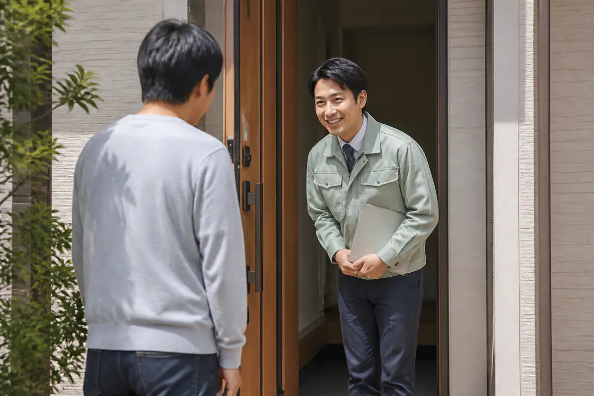 外装の現地調査を行う様子