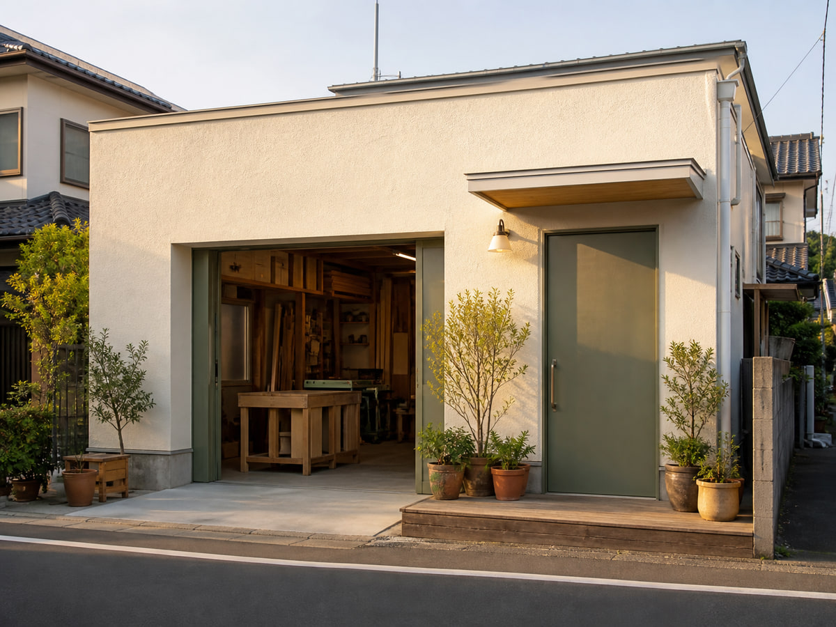 地域の外装工事会社の事務所外観