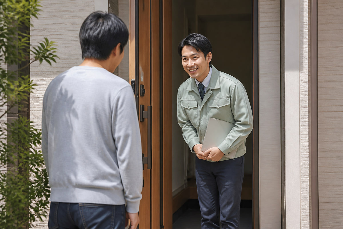 現地訪問時に担当スタッフが挨拶する様子